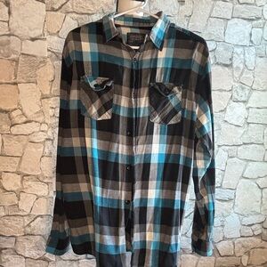 Elixir Men’s Checkered Shirt - Black, Teal, Gray
